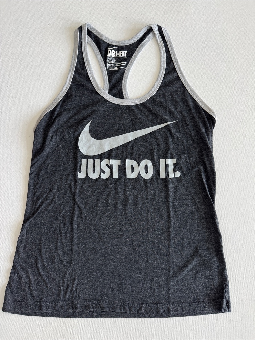 Nike Black Racerback Dri-FIT Tank with Light Gray Trim